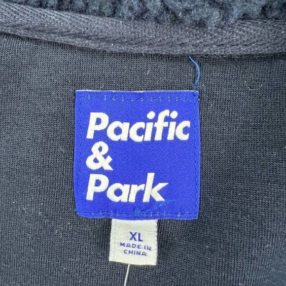 New Pacific & Park Men Navy Teddy Full Zip Jacket Colorblocker Pocket US XL - Picture 11 of 12